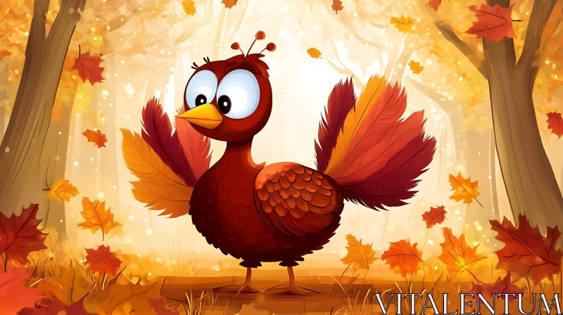 Cartoon Turkey in Autumn Landscape AI Image