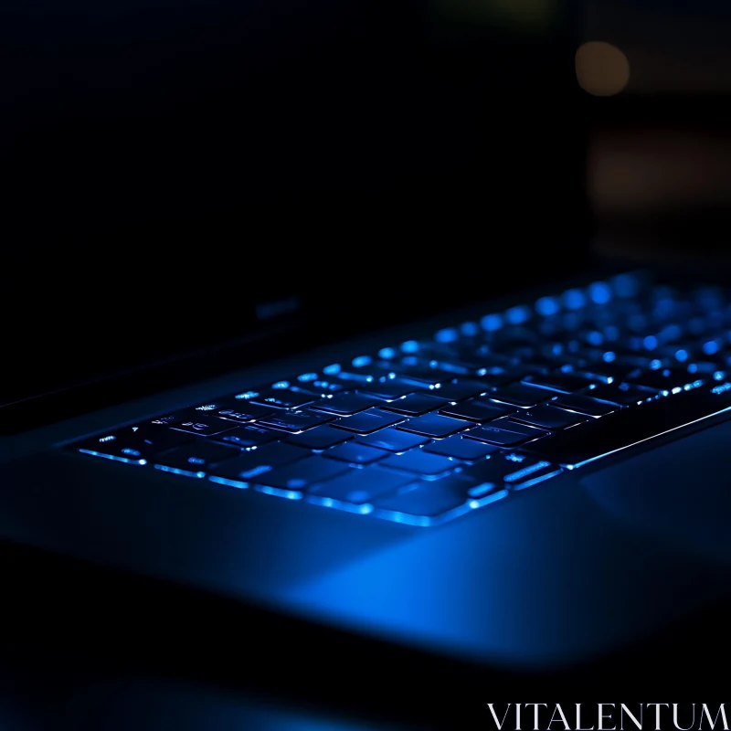 Blue Lit Keyboard in Dark Ambiance AI Image