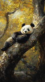 Peaceful Panda in Autumn Forest