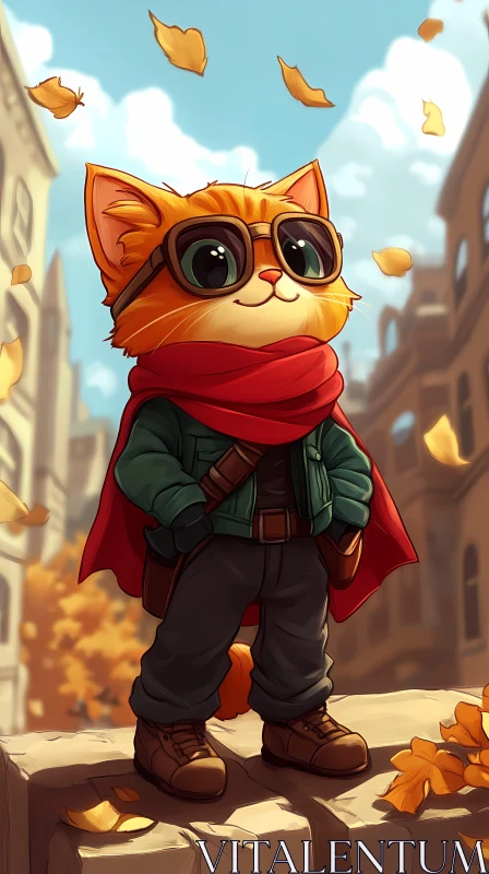 Cartoon Cat Adventure in Fall AI Image