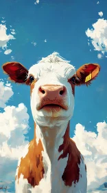 Cow Face in Clear Blue Sky