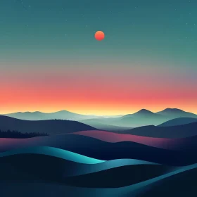 Minimalist Mountain Sunset Scene