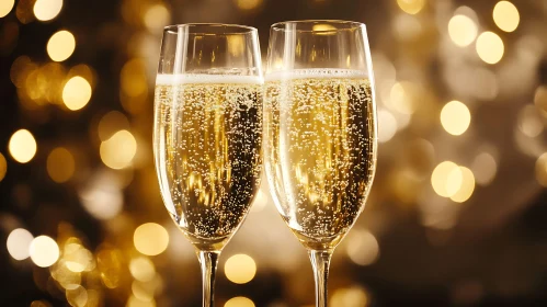 Golden Champagne Flutes Festive Occasion