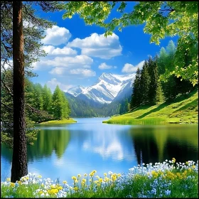 Tranquil Alpine Lake with Lush Forest