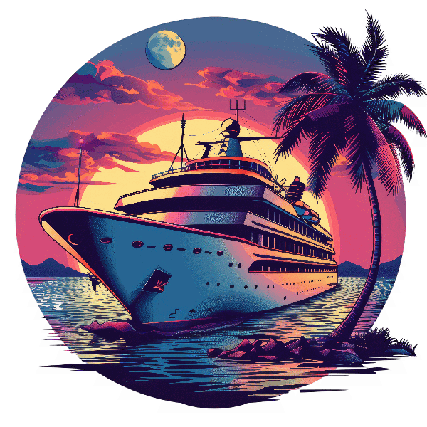 Tropical Sunset Cruise Ship T-Shirt Design