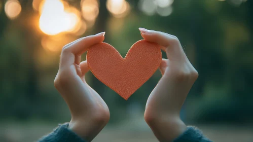 Hands Holding Heart Shape in Sunlight