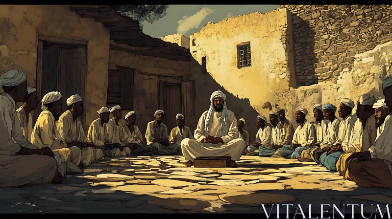 Traditional Meeting in an Ancient Village AI Image