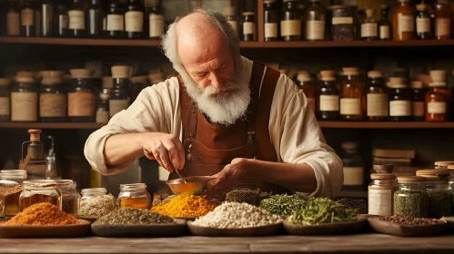 Old Herbalist Preparing Natural Remedies