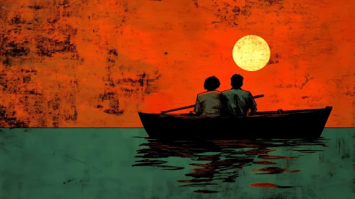 Couple in Boat at Sunset