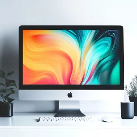 Stylish Workspace Featuring iMac with Colorful Screen