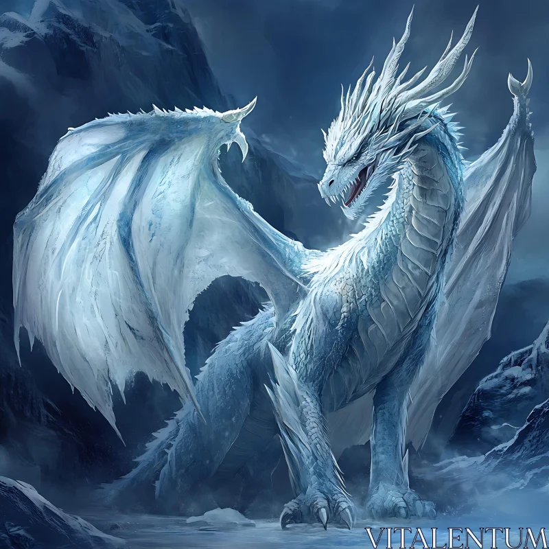 Frozen Wings: An Ice Dragon Portrait AI Image