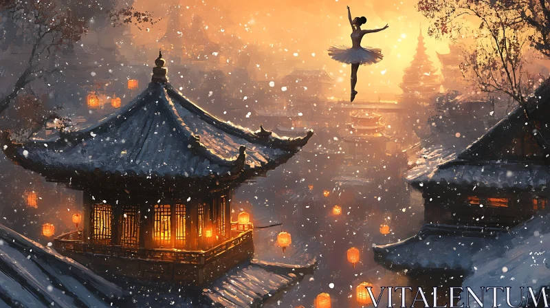 Winter Ballet in Ancient Town AI Image