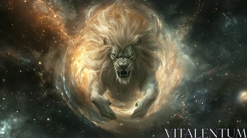 Lion in Nebula AI Image