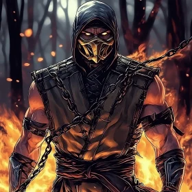 Hooded Warrior Amidst Inferno