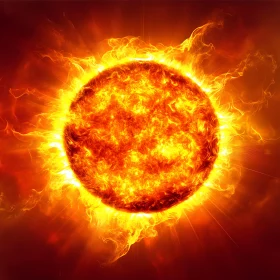 Blazing Sun Radiating Intense Flames