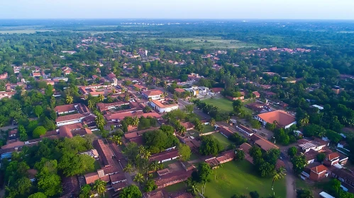 Aerial Panorama of a Town Surrounded by Nature