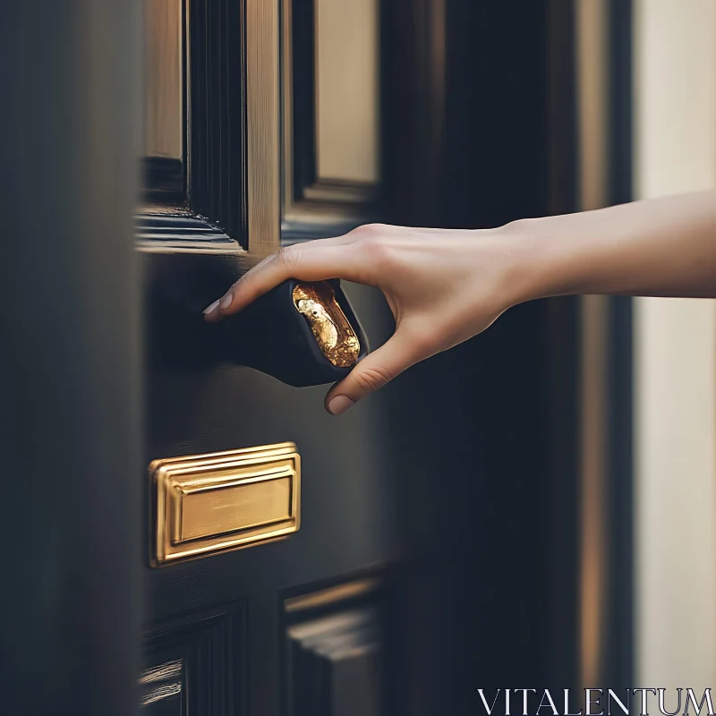 AI ART Luxurious Gold-Adorned Door Handle Grasped by Hand