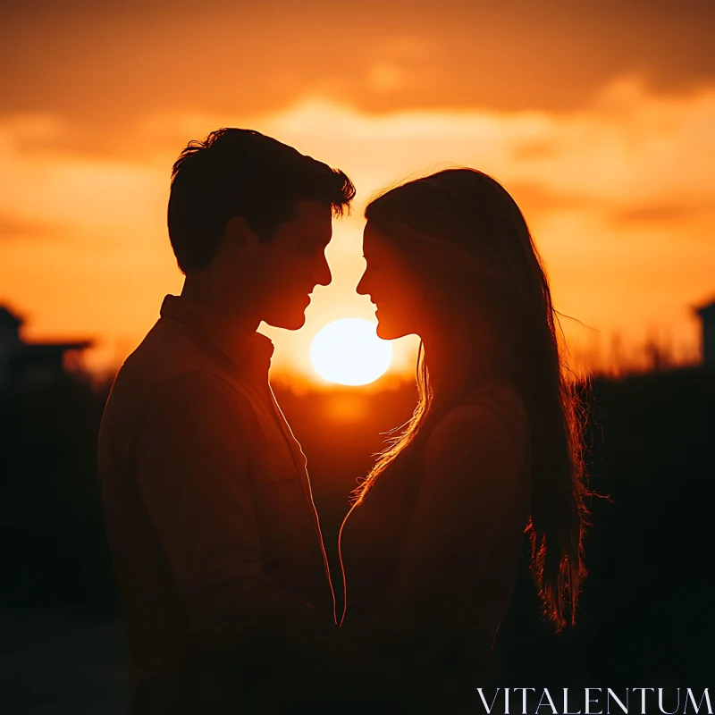 Sunset Kiss: Silhouette of a Couple AI Image