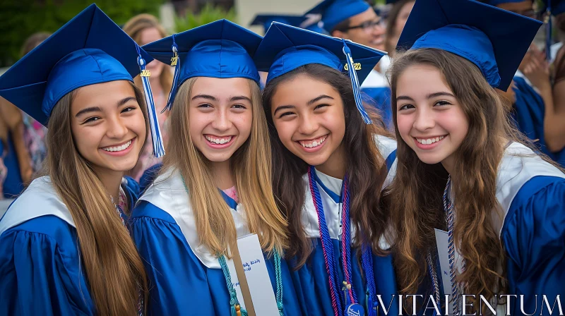 Four Graduates in Blue Gowns AI Image