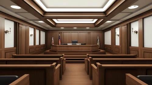 Courtroom Interior with Flags