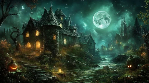 Halloween Night: Haunted Mansion and Moon