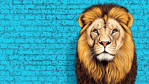 Lion Mural with Blue Background