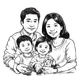 Monochrome Family Sketch Portrait