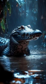 Wildlife Scene: Crocodile in Rainforest