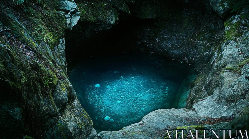 Crystal Blue Water in a Mysterious Cave AI Image