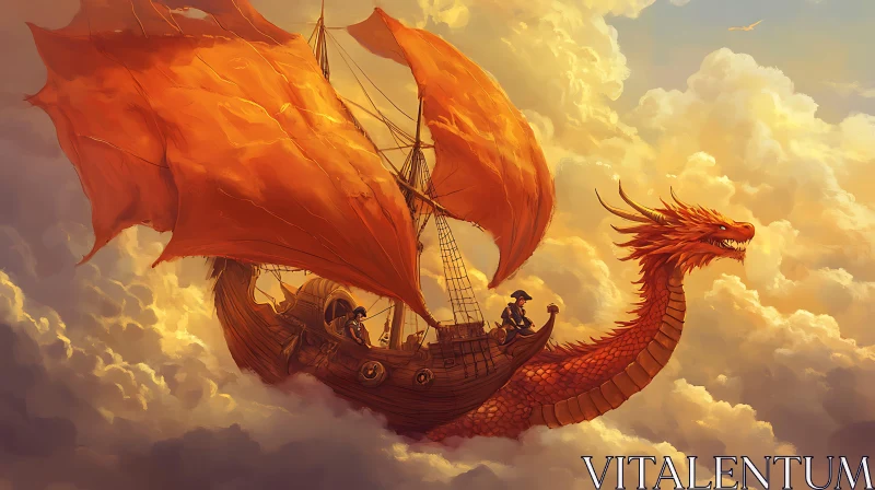 Fantasy Dragon Vessel in the Sky AI Image