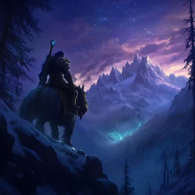 Fantasy Knight Overlooking Winter Mountains