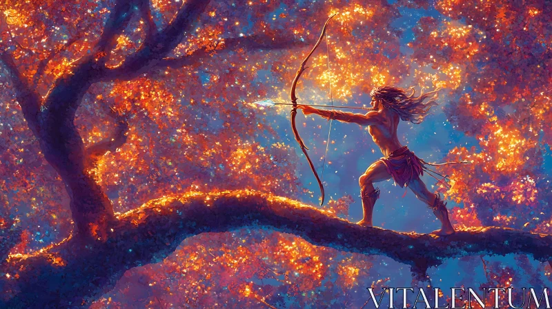 AI ART Fantasy Archer on a Tree Branch