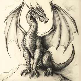 Dragon Sketch with Wings Spread