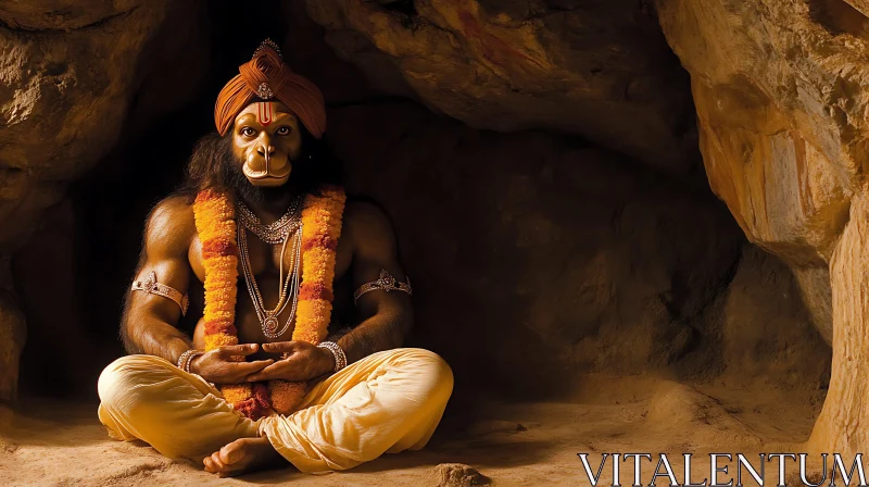 AI ART Hanuman Meditating in Cave Illustration