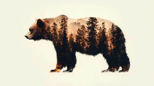 Forest Inside a Grizzly Bear Silhouette