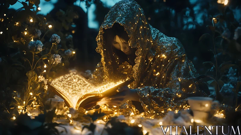 AI ART Woman Reading a Glowing Book