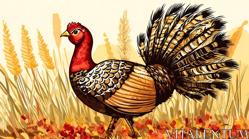 Stylized Pheasant Amidst Golden Grasses AI Image