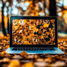 Seamless Autumn Leaves Display on Laptop Screen