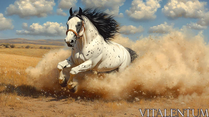 Powerful Horse Galloping in Nature AI Image