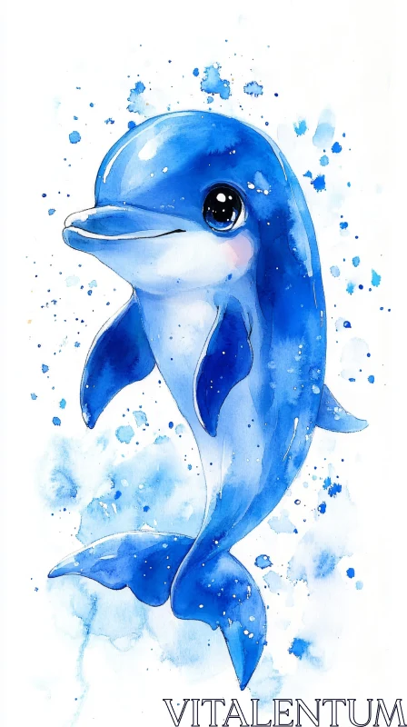 Playful Blue Dolphin Painting AI Image