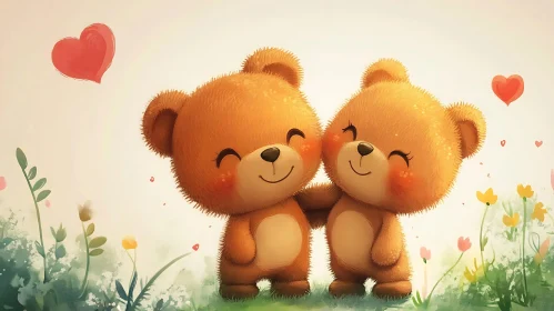 Affectionate Teddy Bears Cartoon Art