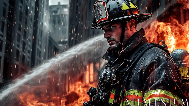 Urban Firefighter in Action AI Image