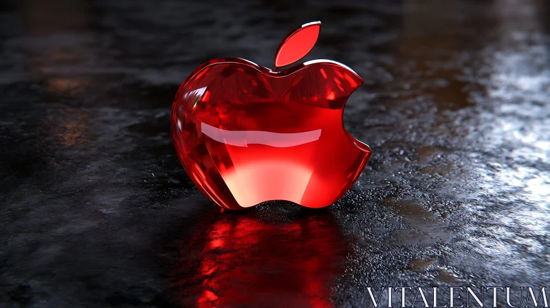 Red Glass Apple on Dark Surface AI Image