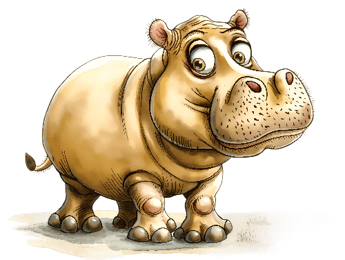 POD Design Cheerful Cartoon Hippopotamus on Transparent Background