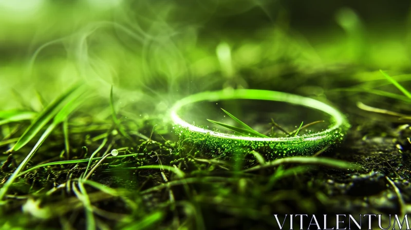 Close-up Green Ring on Grass - Nature Photography AI Image