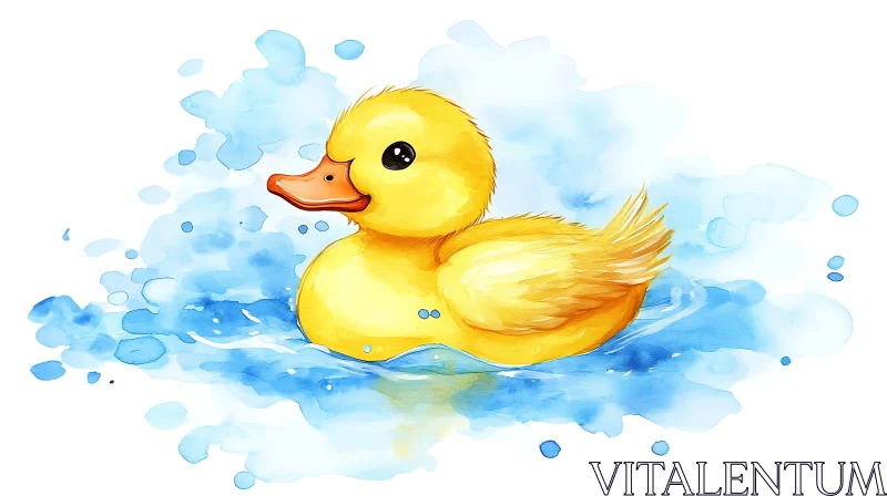 Cute Yellow Duckling in Water AI Image