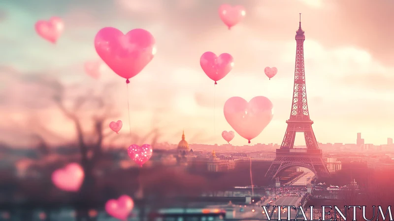 Eiffel Tower and Heart Balloons AI Image