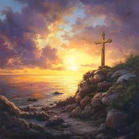 Seascape with Cross at Sunset