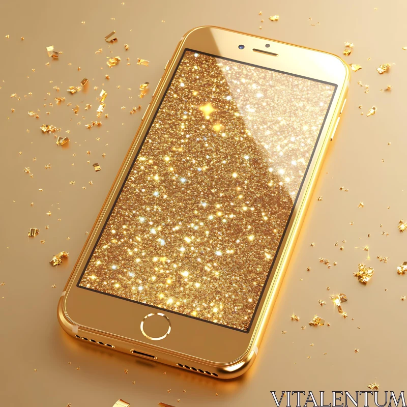 AI ART Elegant Gold Smartphone with Glitter