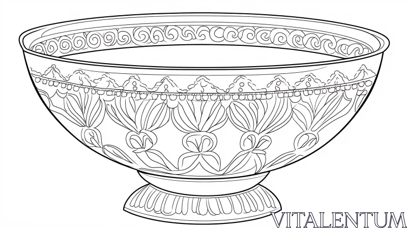 Detailed Bowl Drawing with Floral Elements AI Image